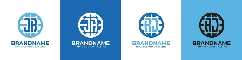 Letter JR and RJ Globe Logo Set, suitable for any business with JR or RJ initials. vector