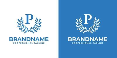 Letter P Laurel Fish Logo, suitable for business related to Fish and Laurel with P initial vector