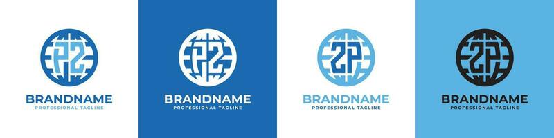 Letter PZ and ZP Globe Logo Set, suitable for any business with PZ or ZP initials. vector