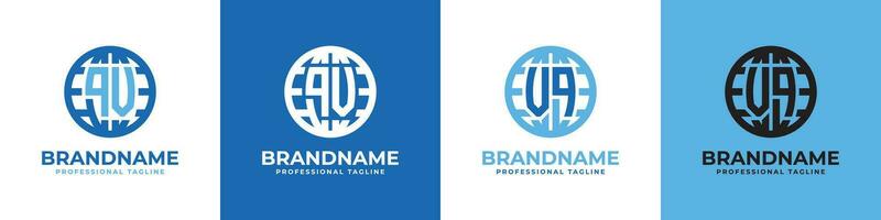 Letter QV and VQ Globe Logo Set, suitable for any business with QV or VQ initials. vector