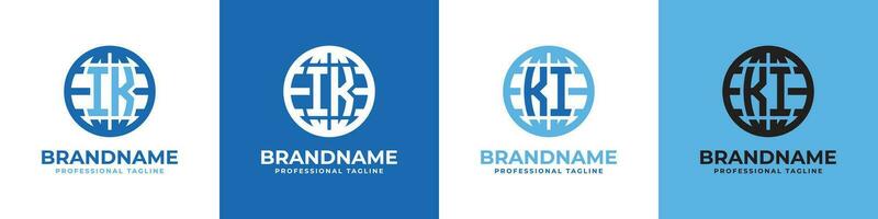 Letter IK and KI Globe Logo Set, suitable for any business with IK or KI initials. vector