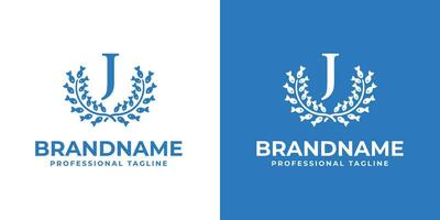 Letter J Laurel Fish Logo, suitable for business related to Fish and Laurel with J initial vector