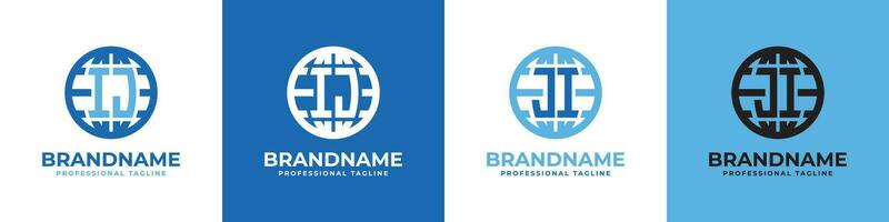 Letter IJ and JI Globe Logo Set, suitable for any business with IJ or JI initials. vector