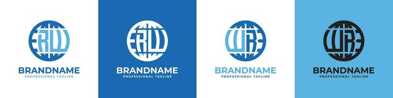 Letter RW and WR Globe Logo Set, suitable for any business with RW or WR initials. vector