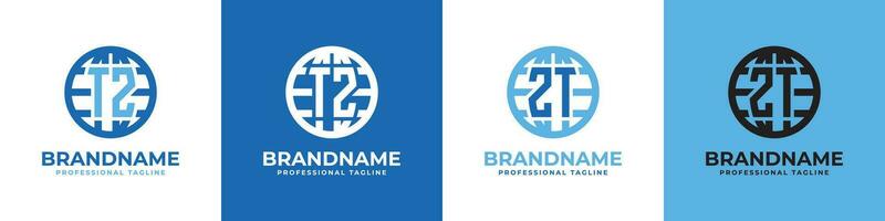 Letter TZ and ZT Globe Logo Set, suitable for any business with TZ or ZT initials. vector