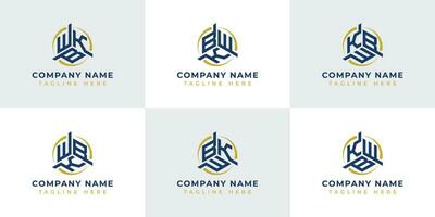 Letter WBK, WKB, BWK, BKW, KWB, KBW Hexagonal Technology Logo Set. Suitable for any business vector