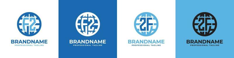 Letter FZ and ZF Globe Logo Set, suitable for any business with FZ or ZF initials. vector