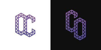 Letters CO and CO Polygon Logo Set, suitable for business related to polygon with CO and OC initials. vector