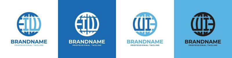 Letter IW and WI Globe Logo Set, suitable for any business with IW or WI initials. vector
