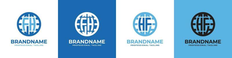 Letter FH and HF Globe Logo Set, suitable for any business with FH or HF initials. vector