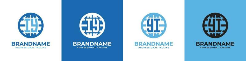 Letter IY and YI Globe Logo Set, suitable for any business with IY or YI initials. vector