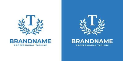 Letter T Laurel Fish Logo, suitable for business related to Fish and Laurel with T initial vector