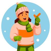 Girl Wearing Winter Clothes Holding a check mark vector