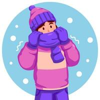 Girl Wearing a Winter Hat and Scarf Sneezing vector