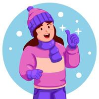 Girl in winter clothes and showing thumbs up vector