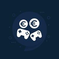 money for games icon with gamepads and euro, vector