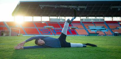 Athletes with disabilities take a break at the stadium between training sessions. photo