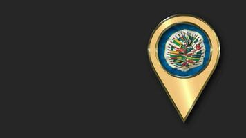 organización de americano estados, oea oro ubicación icono bandera sin costura serpenteado ondulación, espacio en izquierda lado para diseño o información, 3d representación video