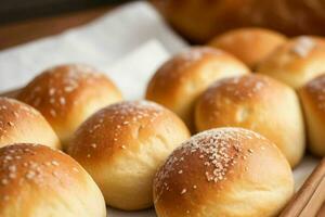 AI generated Fresh baked bread rolls. Pro Photo