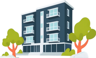 AI generated building with trees and bushes on a transparent background, condo, apartment icon  AI Generative png