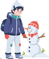 ai généré une garçon et une bonhomme de neige sur une hiver journée ai génératif png