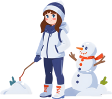 ai généré fille avec bonhomme de neige sur transparent Contexte ai génératif png