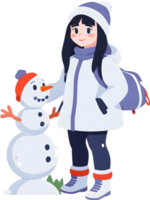 AI generated girl with snowman on transparent background  AI Generative png