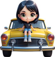 ai gerado desenho animado menina sentado em uma carro ai generativo png