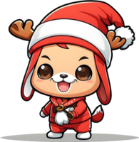 ai généré Noël dessin animé chien portant Père Noël chapeau ai génératif png