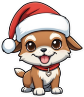 ai généré Noël dessin animé chien portant Père Noël chapeau ai génératif png