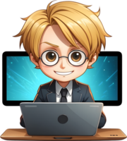 AI generated an anime boy with laptop  AI Generative png