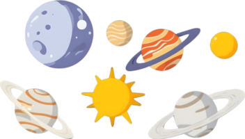 AI generated cartoon solar system planets clip art png