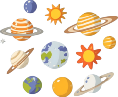 AI generated cartoon solar system planets clip art png