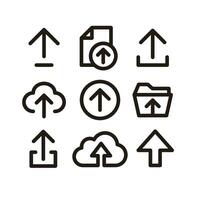 Set of Simple Flat Upload Icon Illustration Design, Silhouette Upload Symbol Collection with Outlined Style Template Vector