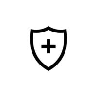 Simple Flat Shield Icon with Plus Sign Illustration Design, Health Symbol with Outlined Style Template Vector