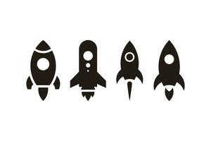 Set of Simple Flat Black Rocket Icon Illustration Design, Silhouette Rocket Symbol Collection Template Vector