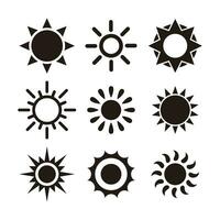 Set of Simple Flat Sun Icon Illustration Design, Various Silhouette Sun Symbol Collection Template Vector