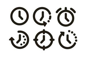 Set of Simple Flat Black Time Icon Illustration Design, Silhouette Clock Icon Collection With Outlined Style Template Vector