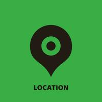 Simple Flat Green and Black Location Icon Illustration Design, Silhouette Map Address Symbol Template Vector