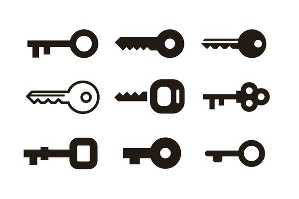 Set of Simple Flat Black Key Icon Illustration Design, Silhouette Key Symbol Collection Template Vector