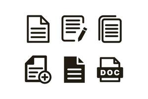 Set of Simple Flat Black Document Icon Illustration Design, Various Document Symbol Collection Template Vector