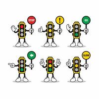 Vector Set of Trafic Light Characters with Different Poses Design, Traffic Light Cartoon Template