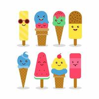 Cute flat ice cream character set Illustration Design with soft color, Ice Cream cartoon character Template Vector