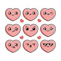 Set Cartoon of Cute Love Character Design, Heart Icon Illustration Template Vector