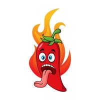 Cute Red Hot Chili Cartoon Characters Illustration Design, Chili Pepper Mascot with Fire with Outlined Style Template Vector