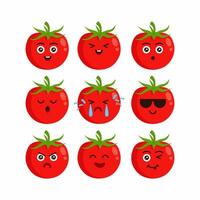 linda plano rojo tomate personaje conjunto ilustración diseño, tomate dibujos animados emoji caracteres modelo vector