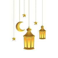 golden islamic lantern illustration design vector