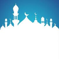 simple blue islamic background with white mosque and copy space for text vector