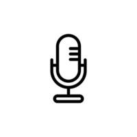 Simple Flat Microphone Icon Illustration Design, Silhouette Mic Symbol with Outlined Style Template Vector