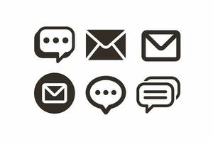 Set of Simple Flat Black Message Icon Illustration Design, Silhouette Mail Symbol Collection Template Vector